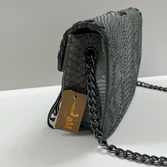 Animal Print Embossed W/ Fringe / Tassel Crossbody Bag - Boho - Gray - NWT - Picture 9 of 10